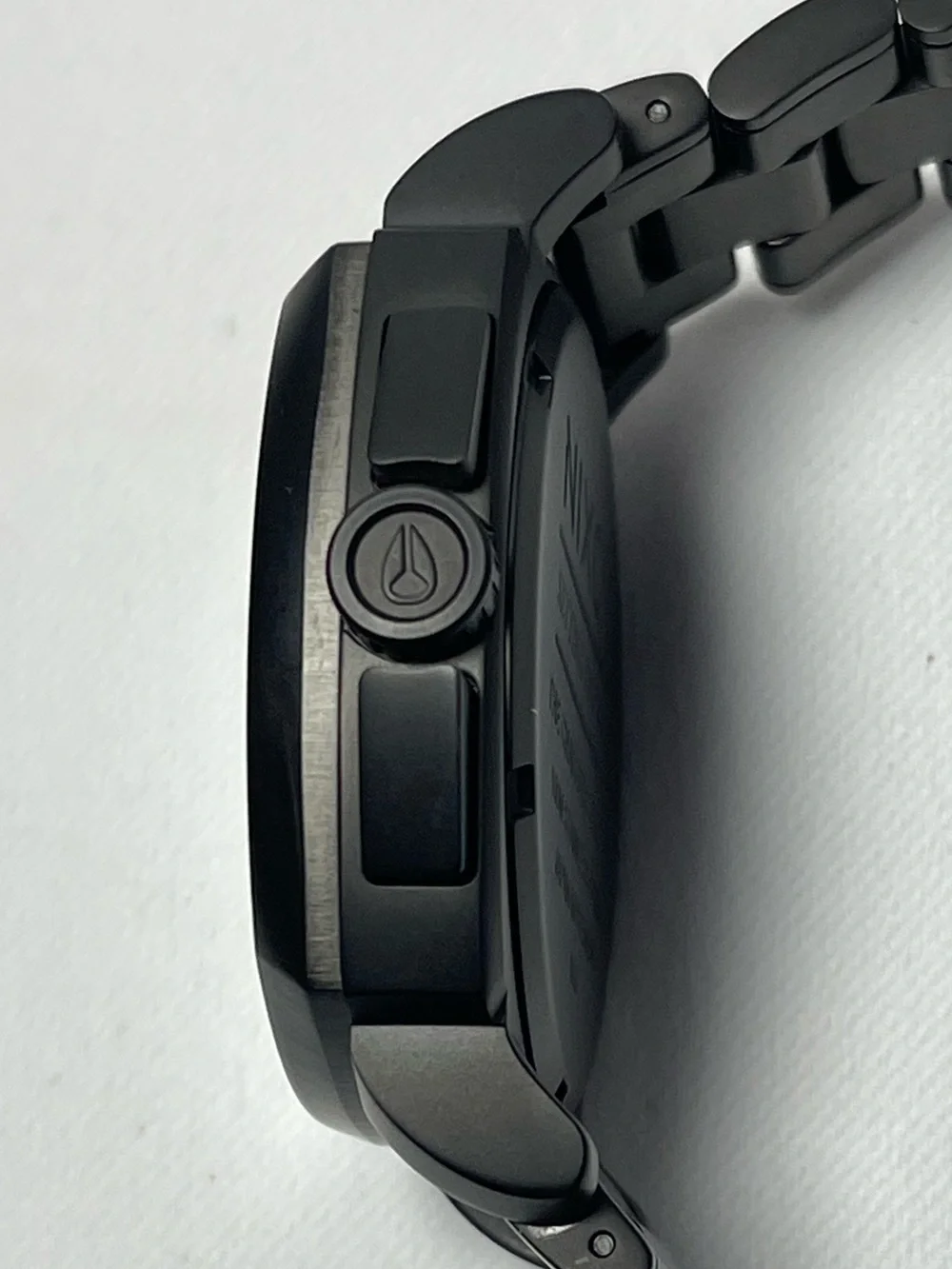Nixon Charger Black Stainless Steel Chronograph Watch with Orange Hands